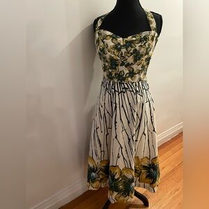 Anthropologie Backless Dress in White and Green Floral